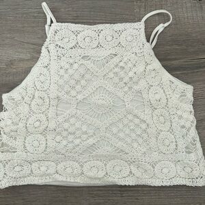 Love on a Hanger White Crochet Crop Top